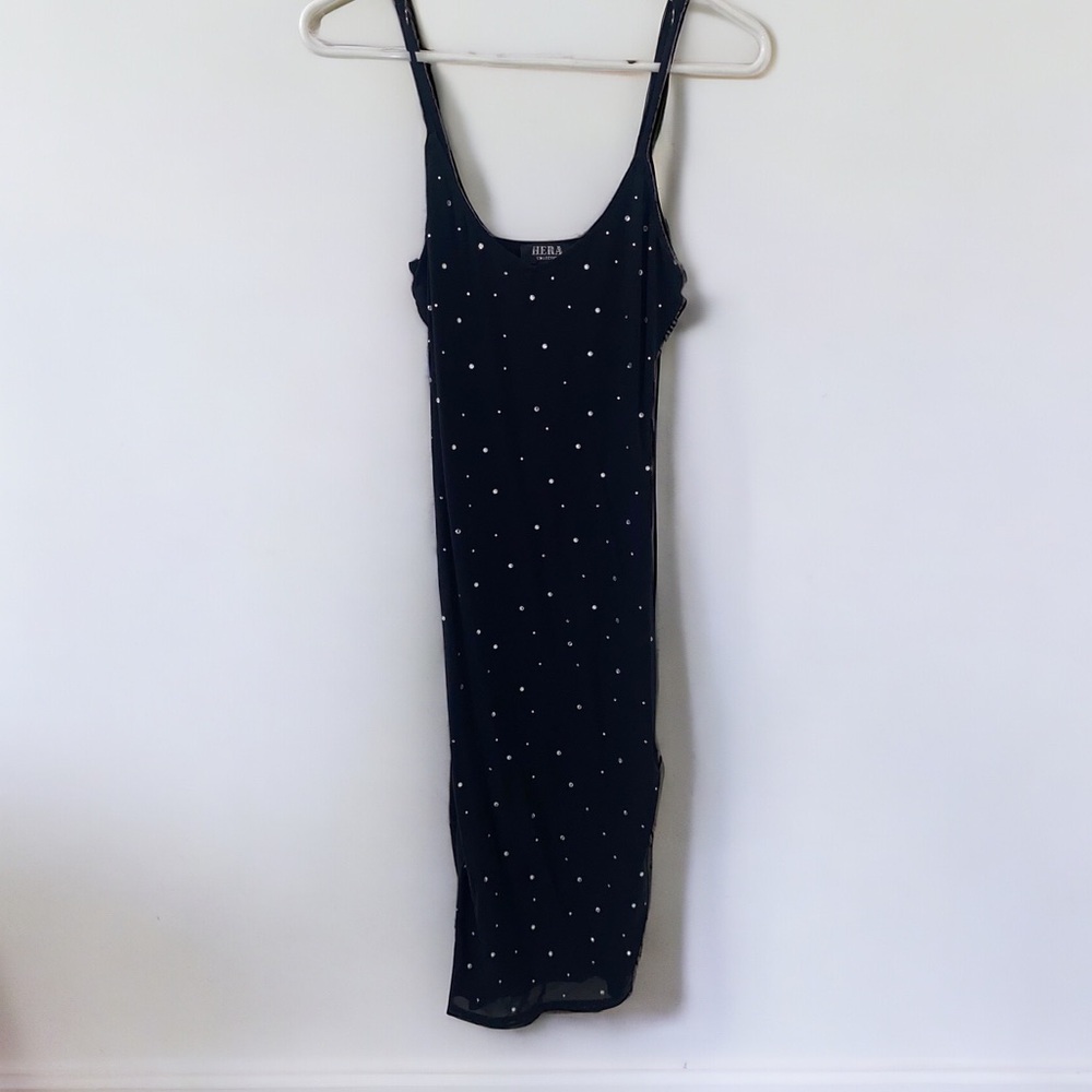NWT Hera Collection Black Mesh Dress with Rhinestones